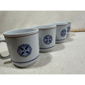 Vintage Kahla Yachting Mug Set Nautical Maritime Captain Admiral Helm Cups